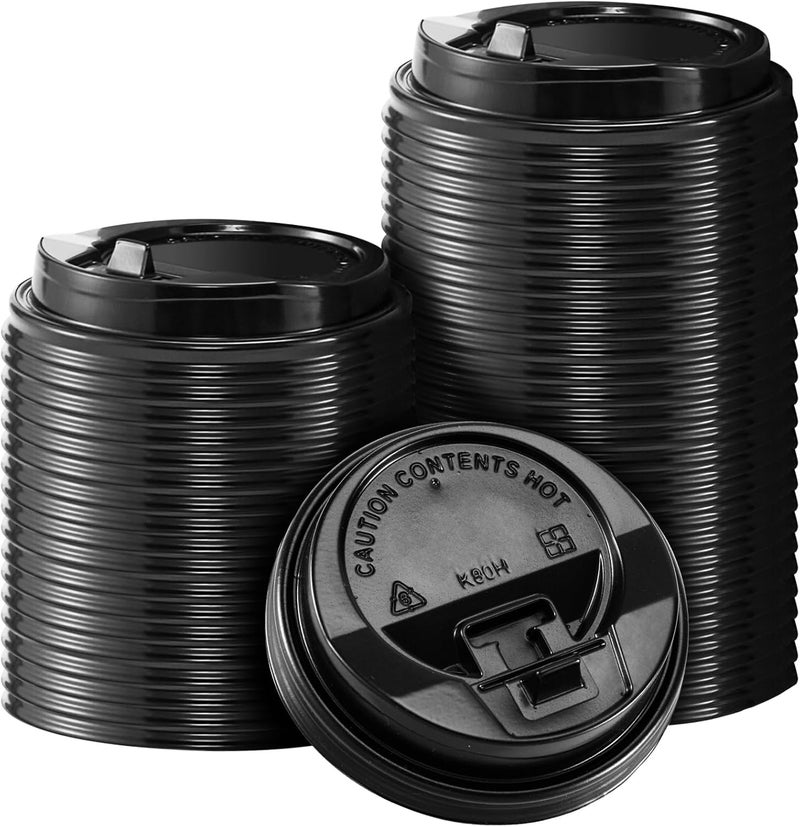 SIUQ 150 Pack Coffee Cup lids, Disposable Plastic Cup Lids for 10, 12, 16, 20, 24 oz Paper Cups, Hot/Cold Drinking Cup Lids, 3.54 Inches/90 mm Diameter - Black - Image 1